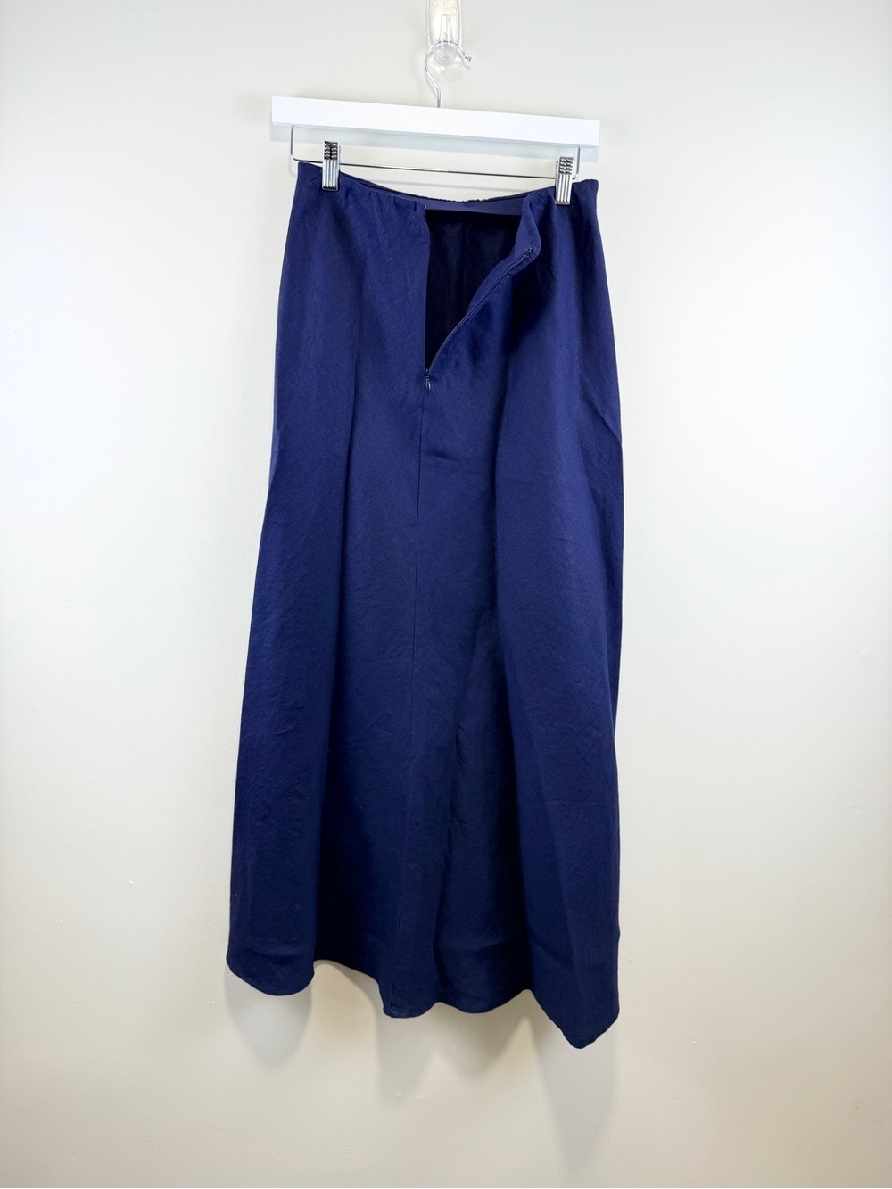 Madewell 100% Linen Bias Cut Maxi Skirt Navy Blue Size 4 Elastic Waist - Picture 6 of 12